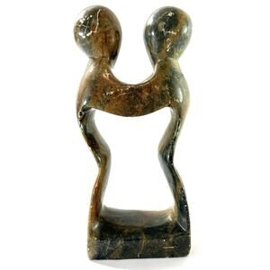 Abstract Stone Sculpture Embracing Couple Signed RM 5.5” Modern Love Art